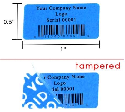 Custom Print Blue Security Label, Custom Print Blue Security Sticker, Custom Print Blue Security Seal, 