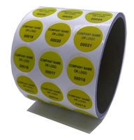 10,000 Yellow TamperGuard Tamper-Evident Security Label Seal Sticker Non Residue, Round/ Circle 0.75" diameter (19mm). Custom Print. >Click on item details to customize it.