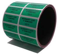 250 Green TamperGuard Tamper-Evident Security Label Seal Sticker Non Residue, Rectangle 1.5" x 0.6" (38mm x 15mm). Printed: Warranty Void if Removed + Serial Number.
