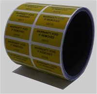 10,000 Yellow TamperGuard Tamper-Evident Security Label Seal Sticker Non Residue, Rectangle 1.5" x 0.6" (38mm x 15mm). Printed: Warranty Void if Removed + Serial Number.