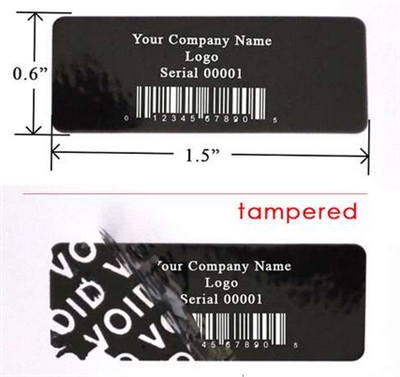 Customized Print Black warranty Label, Customized Print Black warranty Sticker, Customized Print Black warranty Seal,