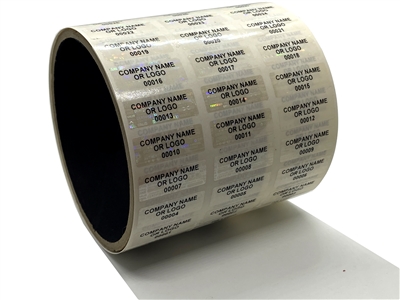 250 Tamper Evident Holographic Bright Clear Security Label Seal Sticker, Rectangle 1" x 0.375" (25mm x 9mm). Custom Print. >Click on item details to customize it.