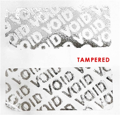 10,000 Silver Bright TamperVoidPro Metallic Tamper Evident Security Labels Seal Sticker, Rectangle 1.5" x 0.6" (38mm x 15mm). Custom Print. >Click on item details to customize it.
