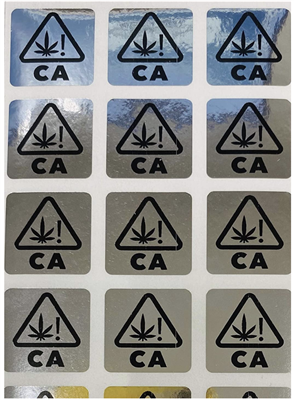 1,000 Silver Tamper Evident Security Labels California Marijuana Universal Symbol Warning Labels - Size: 0.75" x 0.75" (19mm x 19mm)