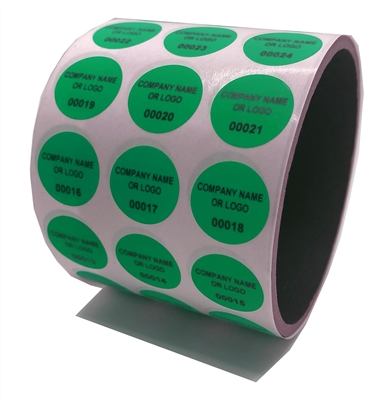 500 Green TamperGuard Tamper-Evident Security Label Seal Sticker Non Residue, Round/ Circle 0.75" diameter (19mm). Custom Print. >Click on item details to customize it.