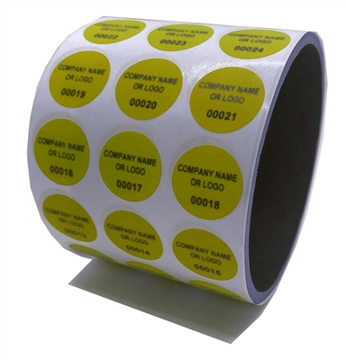 1,000 Yellow TamperGuard Tamper-Evident Security Label Seal Sticker Non Residue, Round/ Circle 0.75" diameter (19mm). Custom Print. >Click on item details to customize it.