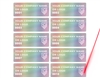 10,000 Rainbow Finish Asset Identification Security Labels 1.5" x  0.6" (38mm x 15mm), Demetalized Laser Customization. >Click on item details to customize it.