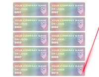 1,000 Rainbow Finish Asset Identification Security Labels 1.5" x  0.6" (38mm x 15mm), Demetalized Laser Customization. >Click on item details to customize it.