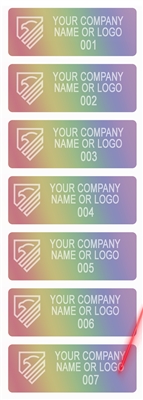 10,000 Rainbow TamperColor Tamper Evident Security Label Seal Sticker, size: 2" x 0.75" (51mm x 19mm).Demetalized Laser Customization. >Click on item details to customize it.