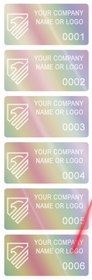 10,000 Rainbow TamperColor Tamper Evident Security Label Seal Sticker, size: 2" x 1" (51mm x 25mm).Demetalized Laser Customization. >Click on item details to customize it.
