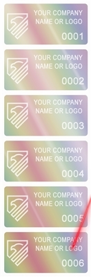 10,000 Rainbow TamperGuard Tamper Evident Security Label Seal Sticker Non Residue, Rectangle 2" x 1" (51mm x 25mm). Demetalized Laser Customization. >Click on item details to customize it.