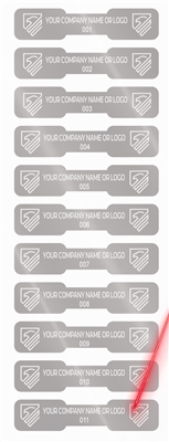 10,000 Silver Matte TamperGuard Tamper Evident  Security Label Seal Sticker Non Residue, Dogbone Shape Size 1.75" x 0.375 (44mm x 9mm). Demetalized Laser Customization. >Click on item details to customize it.