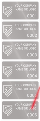 5,000 Silver Matte TamperGuard Tamper Evident Security Label Seal Sticker Non Residue, Rectangle 2" x 1" (51mm x 25mm). Demetalized Laser Customization. >Click on item details to customize it.