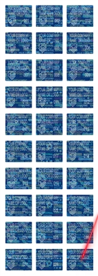 10,000 Tamper Evident Holographic Bright Blue Security Label Seal Sticker, Rectangle .75" x 0.6" (19mm x 15mm). Demetalized Laser Customization. >Click on item details to customize it.