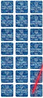 1,000 Tamper Evident Holographic Bright Blue Security Label Seal Sticker, Square 0.75" (19mm). Demetalized Laser Customization. >Click on item details to customize it.