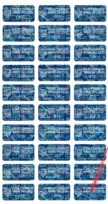 10,000 Tamper Evident Holographic Bright Blue Security Label Seal Sticker, Rectangle 1" x 0.375" (25mm x 9mm). Demetalized Laser Customization. >Click on item details to customize it.