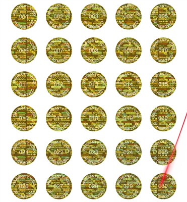 1,000 Tamper Evident Hologram Bright Gold Security Round Label Seal Sticker, Round/ Circle 0.5" diameter (13mm). Demetalized Laser Customization. >Click on item details to customize it.