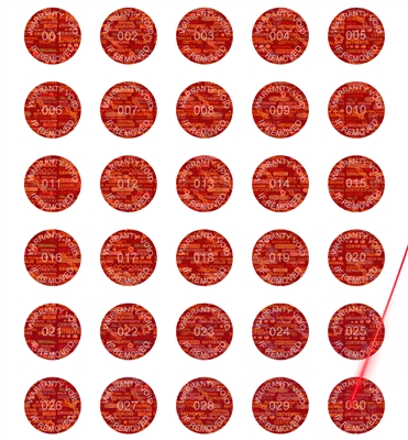 10,000 Tamper Evident Holographic Bright Red Security Round Label Seal Sticker, Round/ Circle 0.5" diameter (13mm). Demetalized Laser Customization. >Click on item details to customize it.