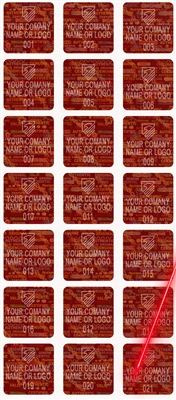 2,000 Tamper Evident Holographic Bright Red Security Label Seal Sticker, Square 0.75" (19mm). Demetalized Laser Customization. >Click on item details to customize it.