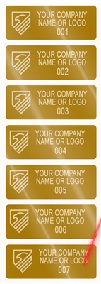 5,000 Gold TamperVoidPro Tamper Evident Security Labels Seal Sticker, Rectangle 2" x 0.75" (51mm x 19mm). Demetalized Laser Customization. >Click on item details to customize it.