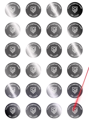 10,000 Silver Bright TamperVoidPro Metallic Tamper Evident Security Labels Seal Sticker, Round/ Circle 0.625" diameter (16mm). Demetalized Laser Customization. >Click on item details to customize it.