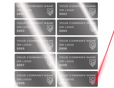 10,000 Silver Bright TamperVoidPro Metallic Tamper Evident Security Labels Seal Sticker, Rectangle 1.5" x 0.6" (38mm x 15mm). Demetalized Laser Customization. >Click on item details to customize it.
