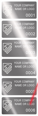 10,000 Silver Bright TamperVoidPro Metallic Tamper Evident Security Labels Seal Sticker, Rectangle 2" x 1" (51mm x 25mm). Demetalized Laser Customization. >Click on item details to customize it.