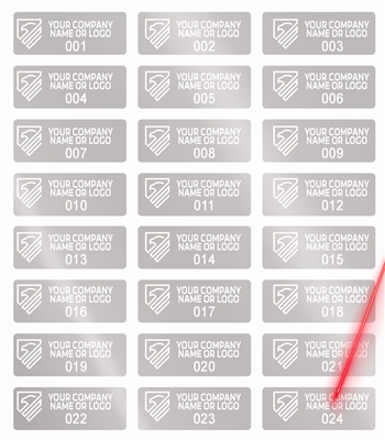 10,000 Silver Matte TamperVoidPro Metallic Tamper Evident Security Labels Seal Sticker, Rectangle 1" x 0.375" (25mm x 9mm). Demetalized Laser Customization. >Click on item details to customize it.