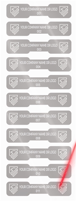 1,000 Silver Matte TamperVoidPro Tamper Evident Security Labels Seal Sticker, Dogbone Shape Size 1.75" x 0.375 (44mm x 9mm). Demetalized Laser Customization. >Click on item details to customize it. 