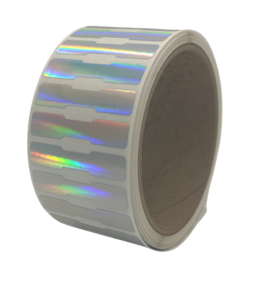 holographic calibration dogbone security label, holographic calibration dogbone security seal, holographic calibration dogbone tapmer evident sticker, holographic calibration dogbone security tag